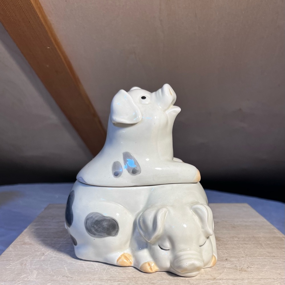 Vintage Omnibus Japan Hand Painted Glazed Ceramic Pig Dish